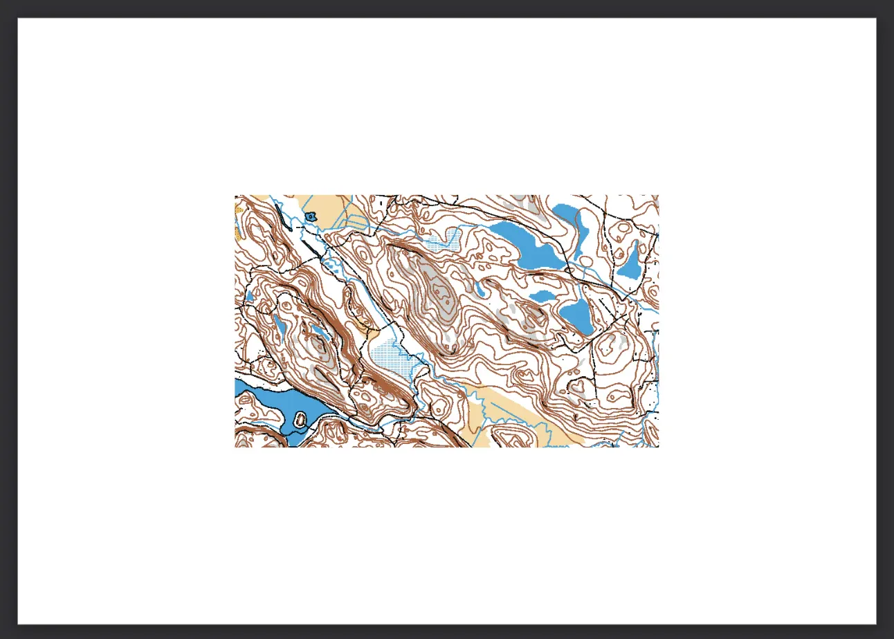 Une feuille A4 en préparation d’impression avec une seule fenêtre de carte : le terrain y est
dessiné à l’échelle d’impression, entouré de marges blanches.
